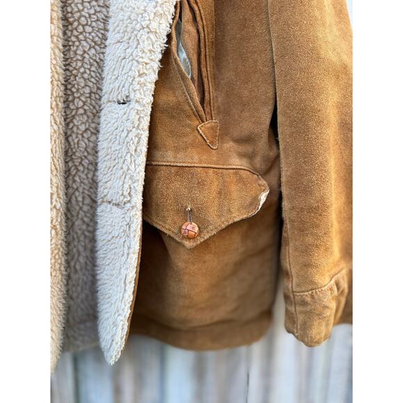 Schott western suede shearling coat jacket made in USA caramel brown vintage - Picture 11 of 12